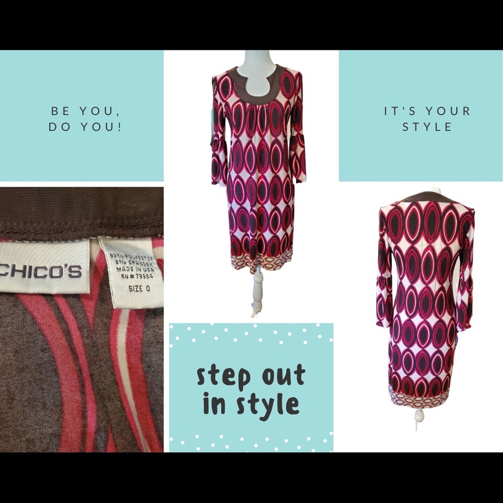 Chico’s 3/4 Flare-sleeved Print Knit Dress